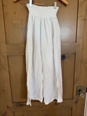 White Smocked-Waist Maxi Pants